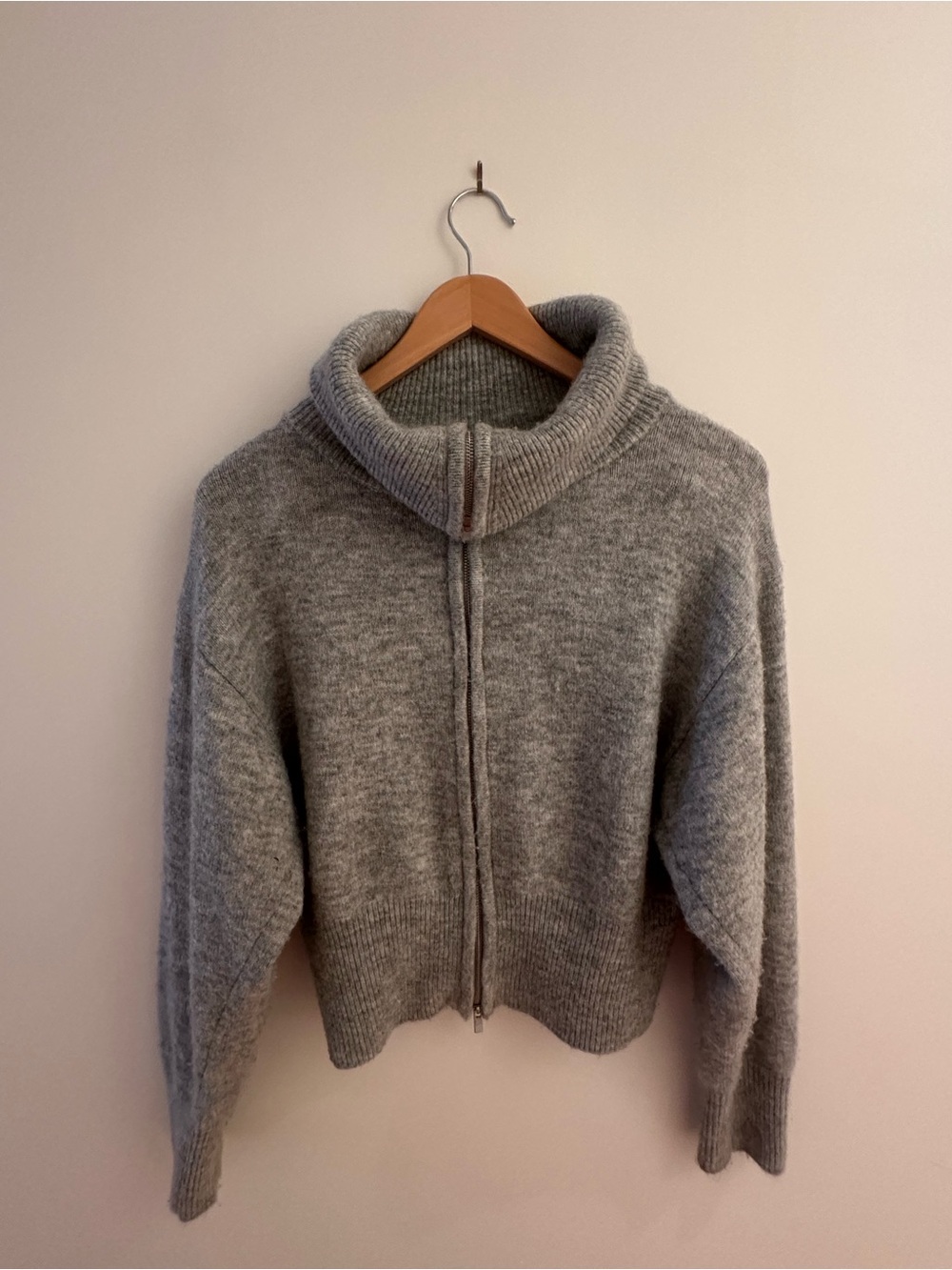 Cozy Funnel Neck Zip-Front Sweater - Gray